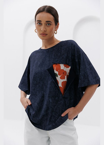 Женская футболка оверсайз с цветочной вставкой с вареным эффектом Arjen - (295903460)
