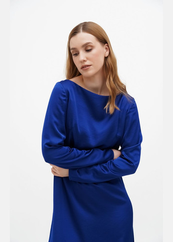 Синя коктейльна, кежуал, ділова, повсякденний, святковий, вечірня синя шовкова сукня міді "гітта" з довгими рукавами а-силует Fayna однотонна