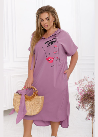 Розово-лиловое повседневный свободное платье платье-худи No Brand однотонное