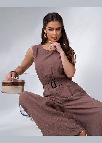 Комбінезони ISSA PLUS 14626A комбінезон-брюки однотонний коричневий повсякденний льон