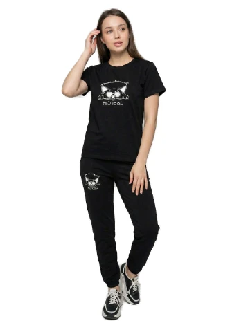 Жіночий літній костюм-двійка з футболкою Чорний M (3038;1) Pink Daisy (394026843)