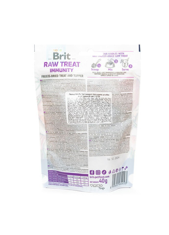 Лакомство для собак Raw Treat freezedried Immunity для иммунитета, ягненок и курица 40 г (8595602564453) Brit Care (279564332)