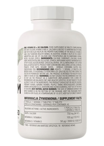 Vitamin D3 + K2 Calcium 90 Tabs Ostrovit (303499686)