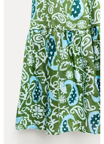 Зелена сукня середньої довжини із принтом Zara