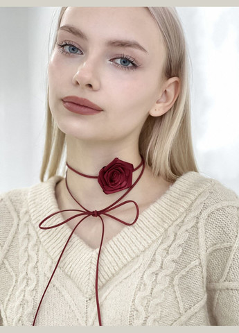 Чокер квітка з атласу бордового кольору на шнурку D.Hats текстиль (285710689)