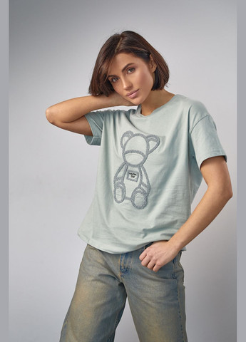 Хаки (оливковая) летняя трикотажная футболка с медвежонком - хаки Lurex