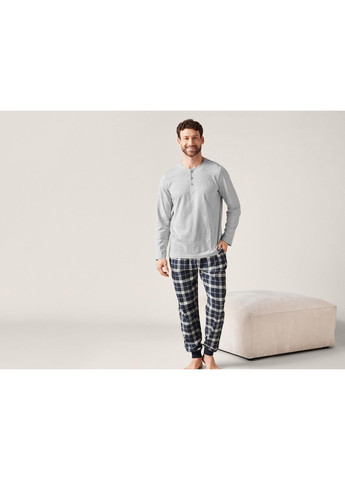 Піжамна футболка з довгими рукавами з планкою на гудзиках для чоловіка LIDL 457105 сірий Livergy (369123791)