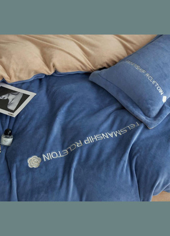 Плюшева постільна білизна Євро 200х230 наволочка 50х70 2шт Синій (П4К-vik-vishivka-003-01) No Brand (316230861)