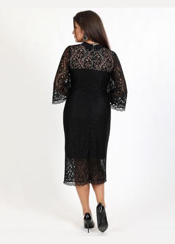 Чорна коктейльна плаття жіноче вечірнє гіпюрове за коліно чорне mkeng1035-1 Modna KAZKA
