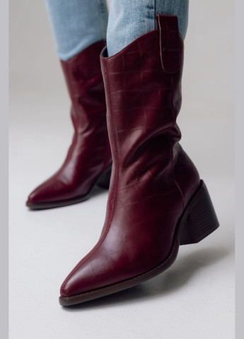 Осенние ботинки на каблуке бордовый кожа Sufinna