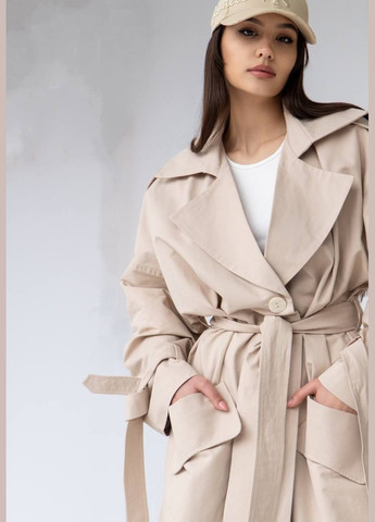 Котоновый тренч макси на подкладке Україна тренчкот на пуговицах демисезон (327880218)