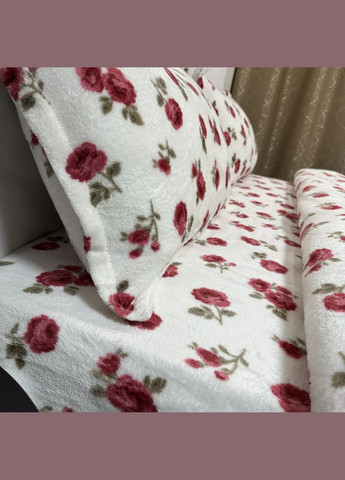 Теплий набір велюрової постільної молочного кольору євро розмір з квітковим малюнком. Сучасна якісна постільна білизна No Brand (316591515)