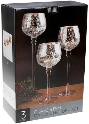 Набір 3 скляних підсвічника Isabelle 20см, 25см, 30см, срібло Bona (299485780)