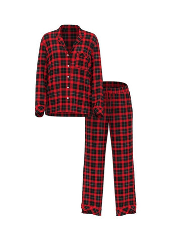 Темно-красная пижама фланелева flannel long pajama set рубашка + брюки Victoria's Secret