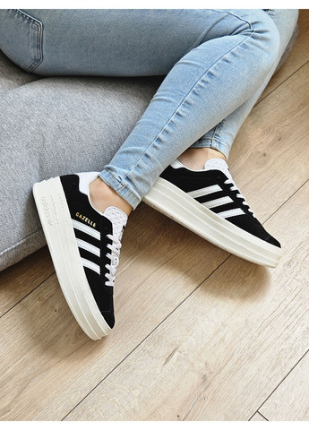 Кросівки жіночі Adidas Gazelle Bold Platform Black White | Адідас Газель чорно-білі No Brand чорні демісезони (363841019)