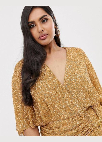 Бежевое платье мини с пайетками Asos