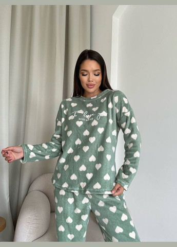 Оливковая зимняя пижама кофта + брюки Eliz