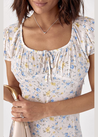 Блакитна відвертий сукня з коротким рукавом у квітку - блакитний колір Lurex