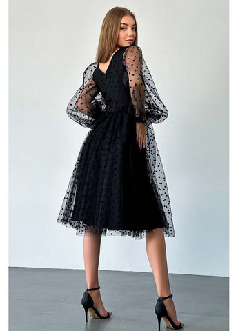 Чорна коктейльна сукня сітка флок 23065 чорний Tanita-Romario