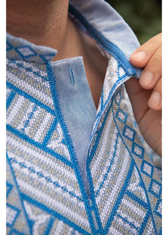 Блакитна блакитна вишиванка чоловіча льон меланж льон, віскоза (364185587)