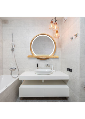 Дзеркало кругле з поличкою з LED-підсвіткою Natural Oak дерев'яне 650, 700 Luxury Wood Sunrise (369547002)