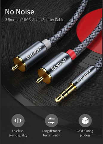 Кабель AUX 2RCA (папа-папа) jack 3.5 мм 1м Essager (300523899)