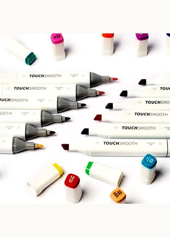 Маркери набір Smooth 200 шт двосторонні спиртові для малювання, скетчів+Підставка блакитна під маркери Touch (344573552)