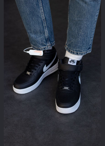 Черные зимние кроссовки зимние мужские nike air force 1 winter high black white fleece| найк аир форс 1 высокие черные белые с флисом No Brand