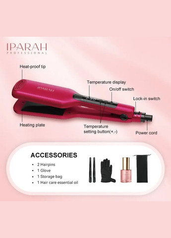Професійний керамічний випрямляч плойка для волосся Стайлер IPARAH P-120R потужність 77Вт-85Вт Чорний No Brand (317223314)