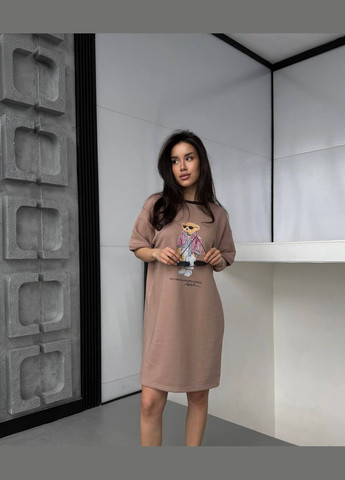 Бежевое спортивное, повседневный, кэжуал, вечернее женское платье-футболка платье-футболка No Brand с рисунком