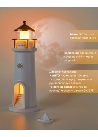 УЦИНКА! Ночник маяк с проекцией луны с датчиком движения LightHouse проектор луны с аккумулятором детский ночник в спальню No Brand (370218146)