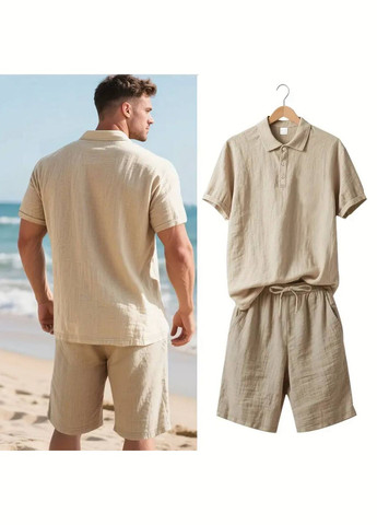 Бежевый летний мужской костюм поло и шорты с шортами Style Point