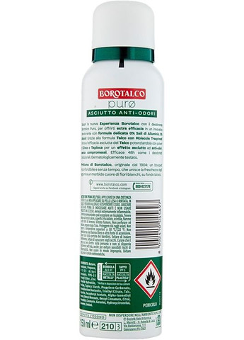Дезодорант-спрей без спирту і солей алюмінію Puro 48H Deo Spray 150ml (1280445-147565) Borotalco (368894901)