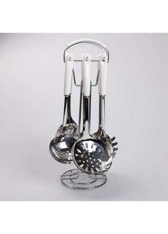 Набір кухонного приладдя на підставці 7 предметів кухонні аксесуари на підставці Білий із сріблястим Yiwu (360454898)
