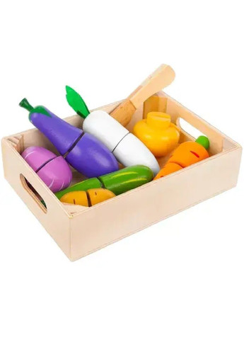 Детский деревянный комплект набор овощей фруктов на липучке для нарезания в ящике 9 элементов 18х12,5х4,4 см (476857-Prob) Unbranded (292111613)
