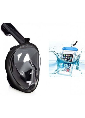 Панорамная маска для плавания + водонепроницаемый чехол GTM (S/M) Черная с креплением и чехлом для камеры Original Black Free Breath (272798762)