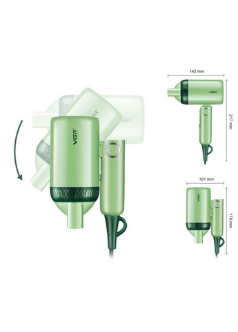 Складаний портативний фен 1200 Вт зелений з насадкою-концентратором (2390000048) VGR V-421 (345562823)