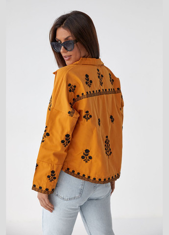 Терракотовый женский женская вышитая рубашка пиджак на пуговицах. ESQ с цветочным узором -