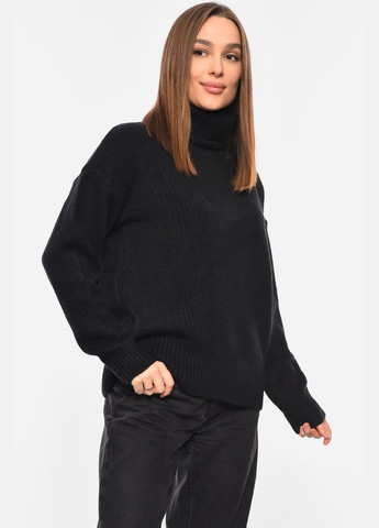 Черный демисезонный свитер женский ангора полубатальный черного цвета пуловер Let's Shop