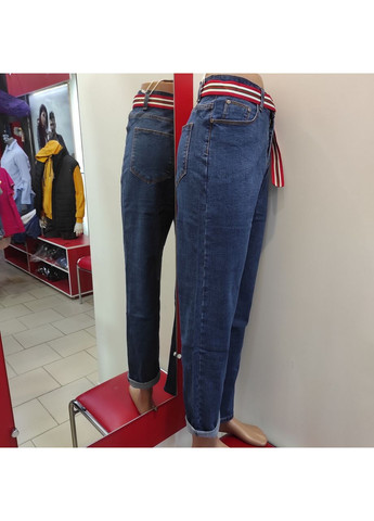 Джинсы женские прямые стрейч плотные тёмные большие 32 синие No Brand - (363054064)