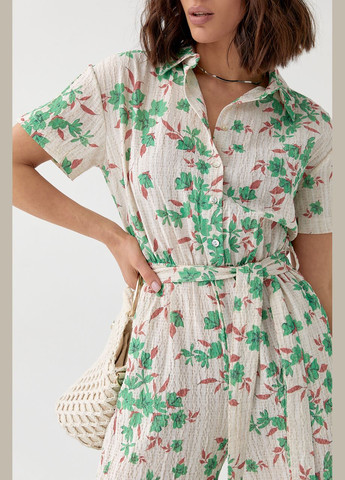 Женский летний комбинезон со штанами 7001 Lurex цветочный зелёный коктейльный