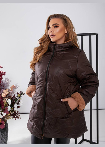 Коричнева демісезонна жіноча тепла куртка з капюшоном New Trend