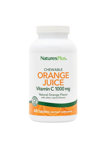 Вітаміни та мінерали Orange Juice Vitamin C 1000 mg, 60 жувальних таблеток Natures Plus (293479306)