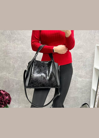 Сумка женская черная рептилия лакированная код 5-555 No Brand (322583189)
