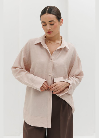 Жіноча сорочка oversize світло-бежева з жатою текстурою Arjen (289787462)