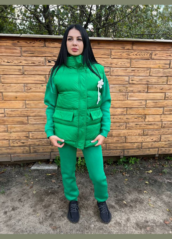 Женский зеленый прогулочный костюм-тройка на флисе с жилеткой Raw костюм-трійка (315762885)