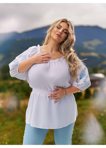 Костюм з блузою, з накатом, " ОРХІДЕЯ " мод ВДЖВ- 1031, білий+блакитний, 56-58 No Brand (355469540)