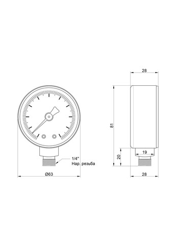 Манометр 1/4" 0-6 бар, нижнее подключение №244 Icma 91244AB10 (341326853)