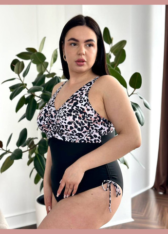 Черно-белый летний стильний купальник з леопардовим принтом слитный No Brand