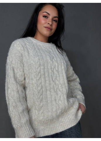 Молочний демісезонний светр жіночий a-n 3324 оверсайз крупна в’язка букле коси довгий one size No Brand